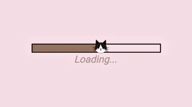 Cute tuxedo cat loading bar progress animation isolated on dusty pink background 