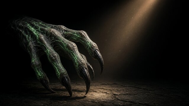 Monster Claw Hand with Sharp Claws and Glowing Green Veins