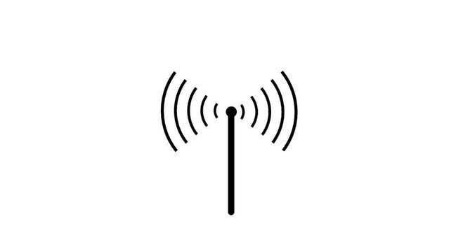 Abstract digital radio waves wireless signal icon animation black color Technology shameless looping animation. antenna tower as phone base station 4k video,,,,