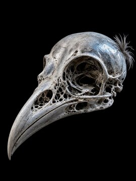 Bird Skull Profile with Sharp Beak Isolated on Black Background