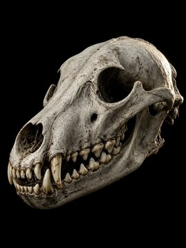 Wolf Skull with Sharp Fangs Isolated on Black Background