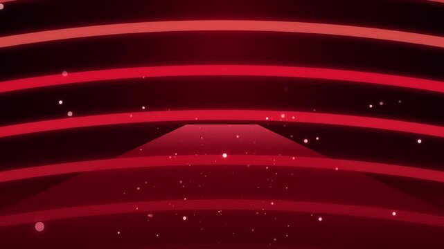 Glowing red neon tunnel stage with floating light particles for futuristic presentation loop