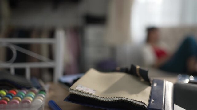 Fabric Samples on Tailor Shop Worktable