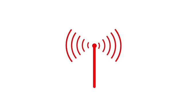 Abstract radio waves spreading. animation. network tower produced radio wave concept Wi-Fi wireless internet network net connection icon antenna tower white background,,,,