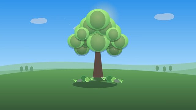 Minimalist Geometric Tree 24 Hours Day and Night Cycle Time Lapse Flat Vector 4K Seamless Loop