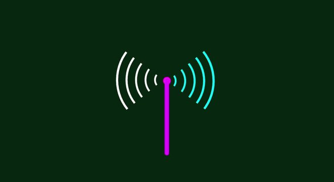 Abstract radio waves spreading. animation. network tower produced radio wave concept Wi-Fi  wireless internet network net connection icon antenna tower emerald background,,,,