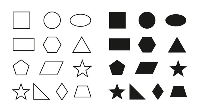 Minimalist vector graphic illustration showing basic geometric shapes with solid black and outlined stroke styles set