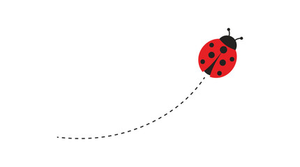Fototapeta premium Minimalist vector illustration showing a red spotted ladybug flying along a black dashed path line