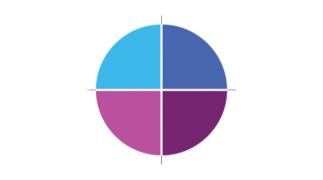 Vibrant circular vector illustration featuring four distinct colored quadrants arranged in a balanced geometric modern design