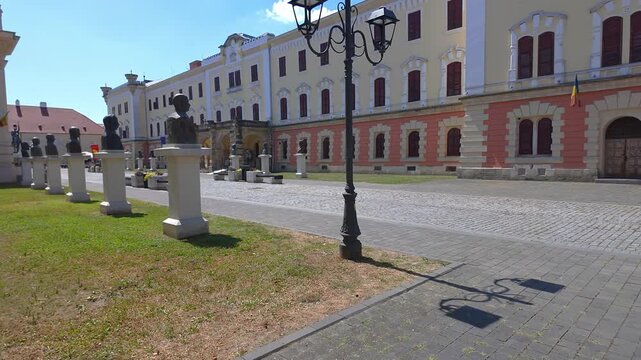Historic courtyard and architecture inside Alba Carolina Citadel in Alba Iulia Romania