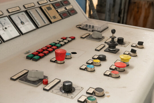 Cortina d'Ampezzo, Italy. Vintage operator control console of the abandoned Son Forca&ndash;Forcella Staunies ski lift