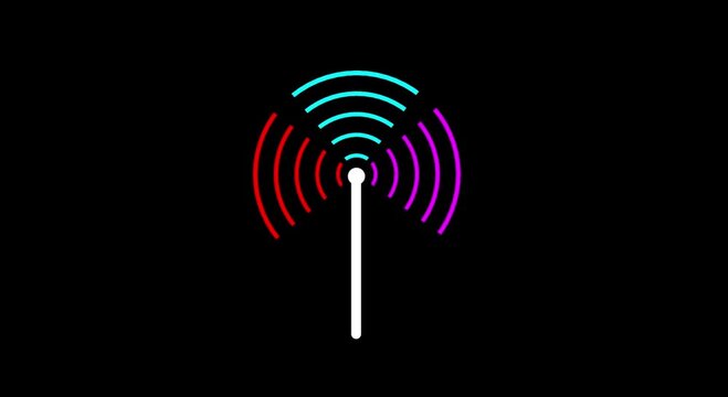 Digital radio waves tower connective network and signal waves ,technology Radiation Symbol  frequency, radio wave screen animation. on back  background,,,4k 