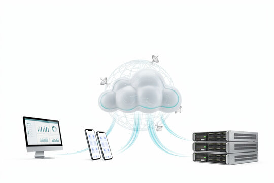Modern cloud computing network with devices connected online