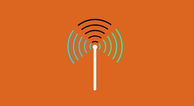 Digital radio waves tower connective network and signal waves ,technology Radiation Symbol  frequency, radio wave screen animation. on transparent background,,,4k 