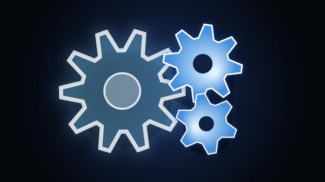 Three metallic gear wheels interlocked for industrial engineering and business strategy concept