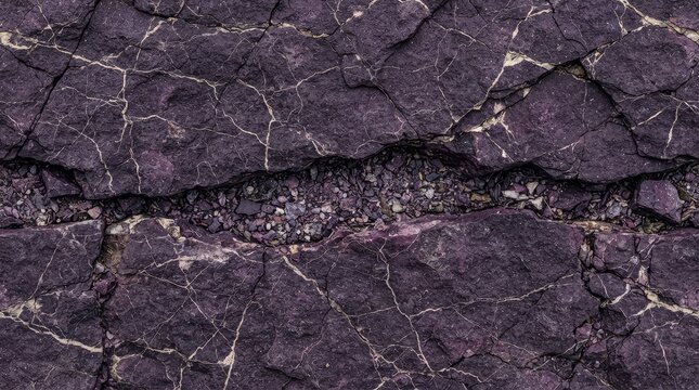 Purple cracked rock texture background with a central seam
