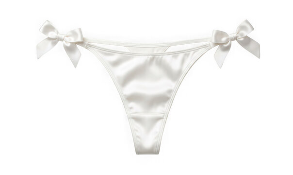 Elegant white satin thong with side bows isolated on transparent background