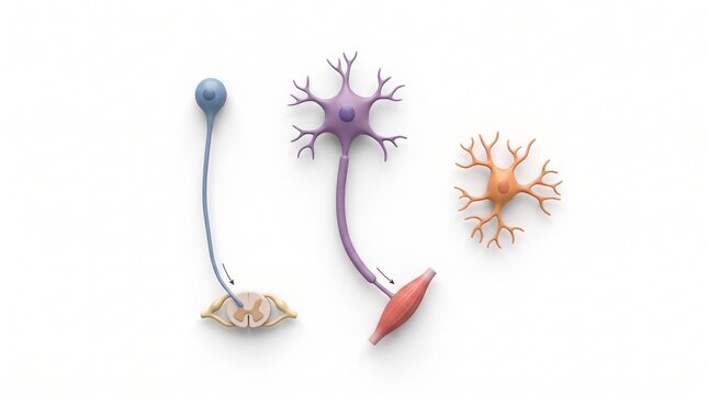 Neuron types comparison 3D illustration white background