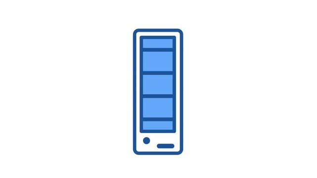 Flat outline icon of a vertical tower style computer server with several stacked horizontal panels representing hardware storage equipment unit box