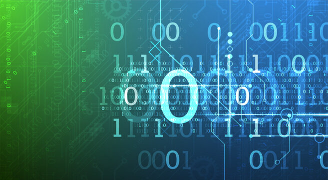 Abstract technology background with glowing binary code and digital numbers