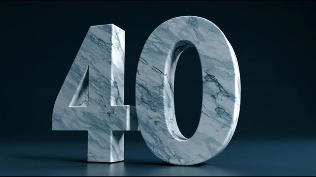 Marble number forty is shown in various views, highlighting its texture and design in a dark environment. The focus remains on the number.