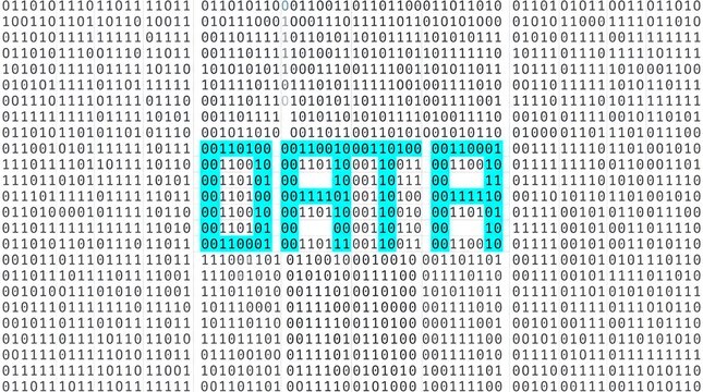 Word Data Formed by Cyan Binary Code on White Background