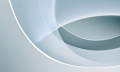 Obraz premium Soft translucent blue curved layers, overlapping geometric abstract forms, minimal medical or tech background. 3D rendering.