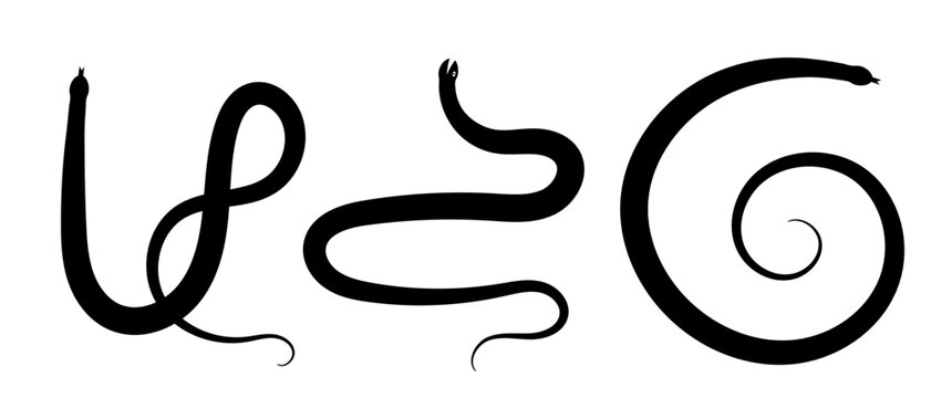 Black snake icon, simple serpent symbol set