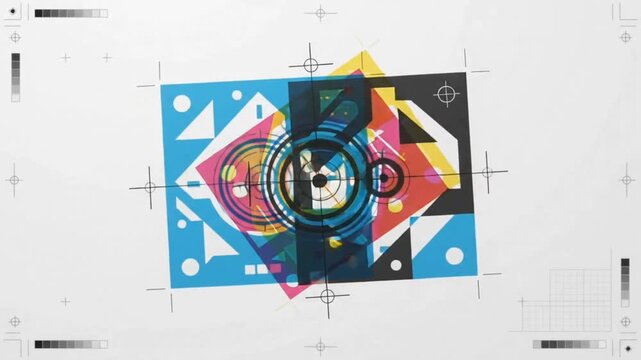 Precision CMYK Color Registration Animation with Cyan Magenta Yellow and Black Layers Aligning for Professional Offset Printing and Graphic Design