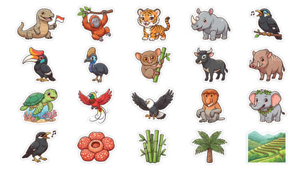 Obraz premium Collection of Cute Cartoon Animals and Nature Elements.