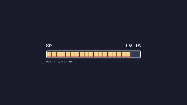 Retro pixel art experience bar nearing level up completion