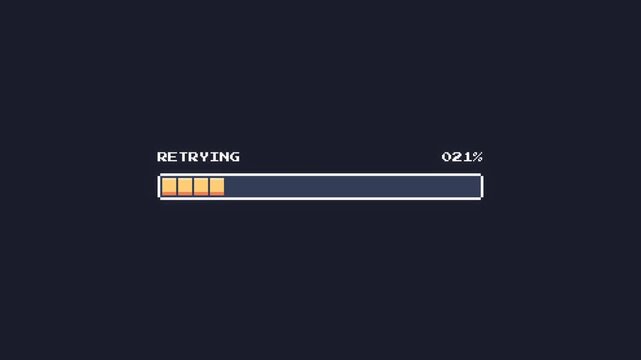Pixel art progress bar displaying retrying 