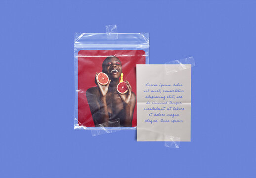 Photo Mockup with Plastic Pocket and Note Paper