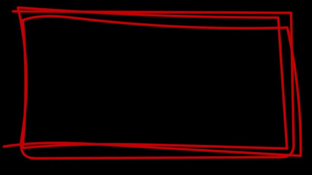 Hand drawing red rectangle looping animation. 4K Video 