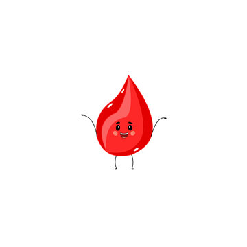 Cute drop of blood with smile face, happy emotion. 