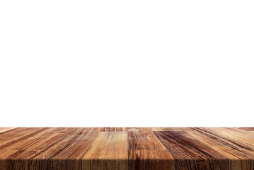 Empty wooden tabletop surface with rich brown grain background, ideal for product display and...