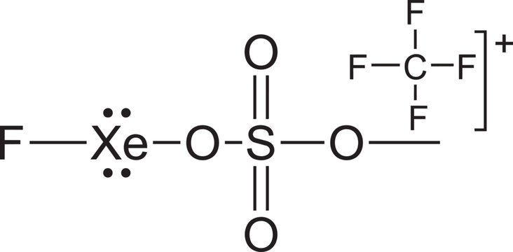 Tetrafluoromethane radical cation diagram displays the molecular formula of a xenon compound with oxygen and fluorine atoms.