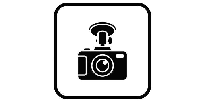 Dash cam camera icon in rounded square, car dvr video recorder outline symbol.
