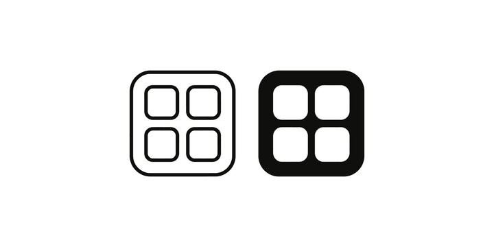 Grid layout icon set with thin line and solid black square modules for interface design.