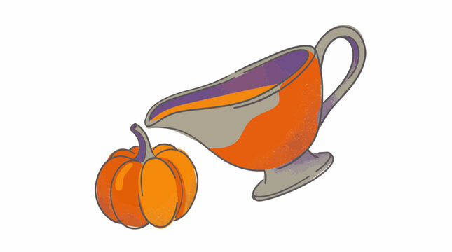 Thanks giving pumpkin gravy boat vector illustration