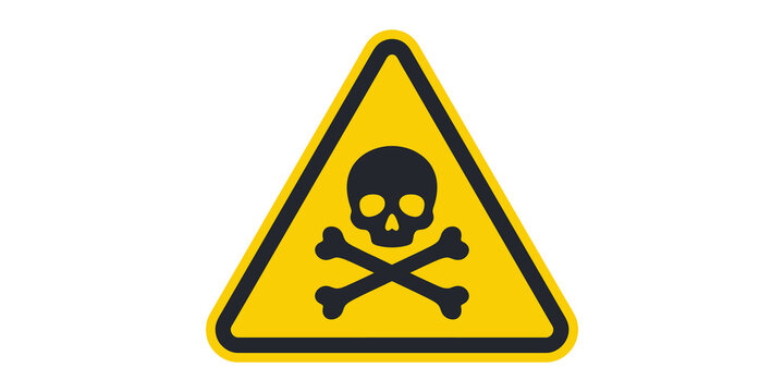 Danger skull and crossbones warning sign icon in yellow triangle for hazard safety awareness.