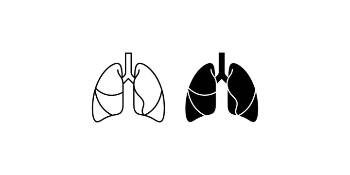 Human lungs organ icons in outline and solid styles for medical education.