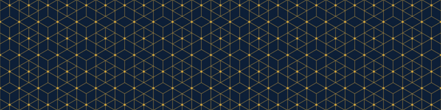 Elegant geometric gold pattern with hexagonal and triangular lines and dots on dark background