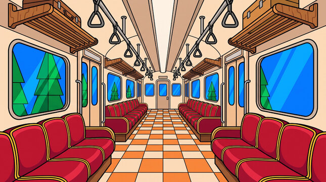 2D Flat Empty Train Carriage Interior