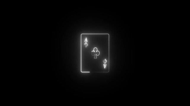 Neon club playing card suit symbol glowing animation on a black background, casino gambling, poker gaming, vegas nightlife, or betting leisure.
