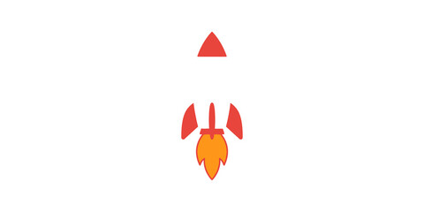 Fototapeta premium Red rocket ship launching with fire and smoke on transparent background.