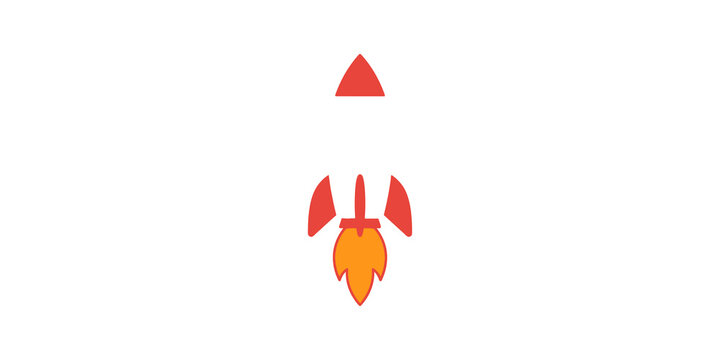 Red rocket ship launching with fire and smoke on transparent background.