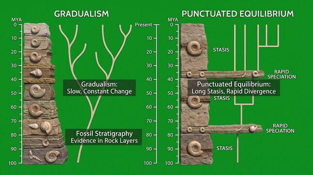 Evolutionary biology diagram comparing gradualism and punctuated equilibrium