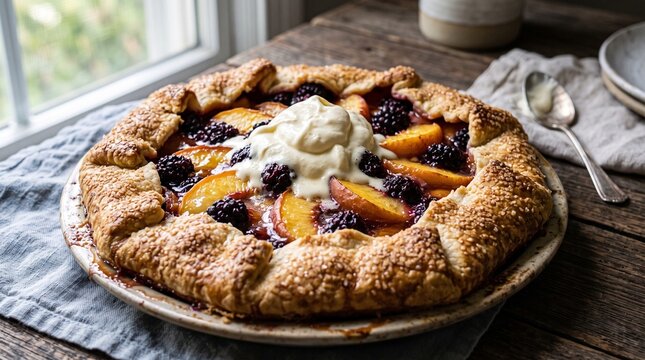 Fruit galette with clotted cream
