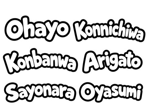 ローマ字で学べる日本語の基本あいさつ6種の透過文字素材